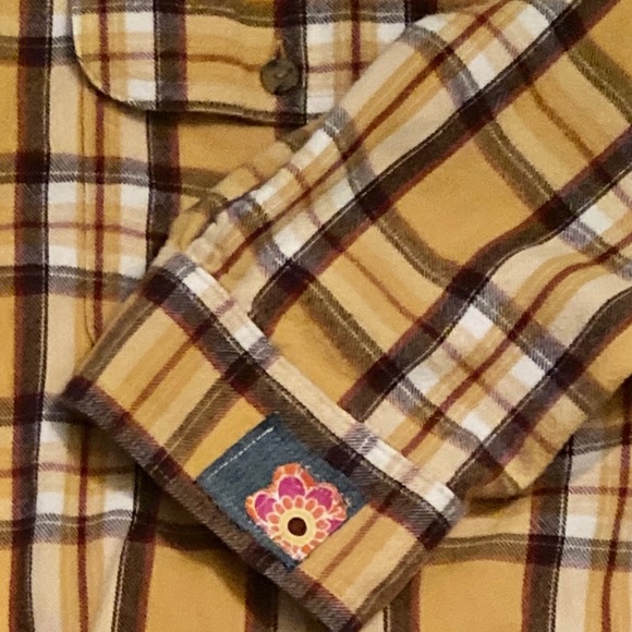 Shacket Flannel Patch Shirt XXL Flower Floral Pockets Hand made Boho Street - Picture 6 of 6